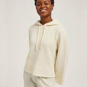 Gentle Herd Cropped 100% Cashmere Hoodie in Ivory - Size Medium (Orig. $379)